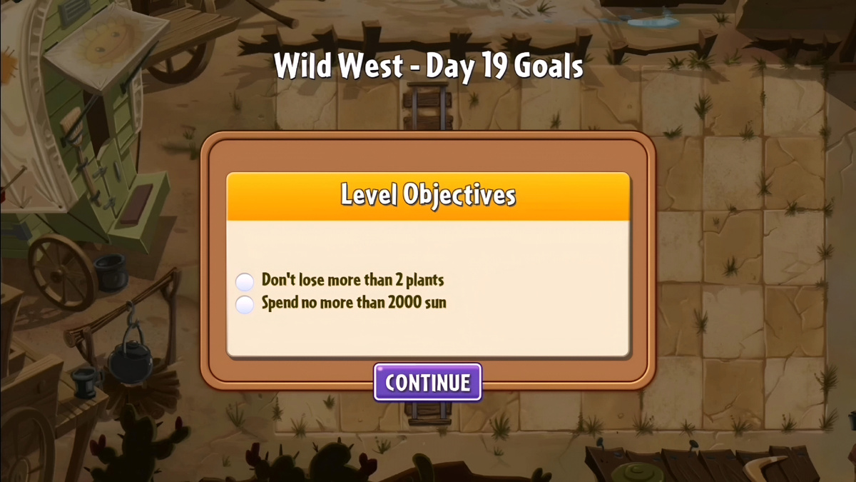 Условия прохождения Wild West - Day 19 Goals (скрин игры PvZ2) 
