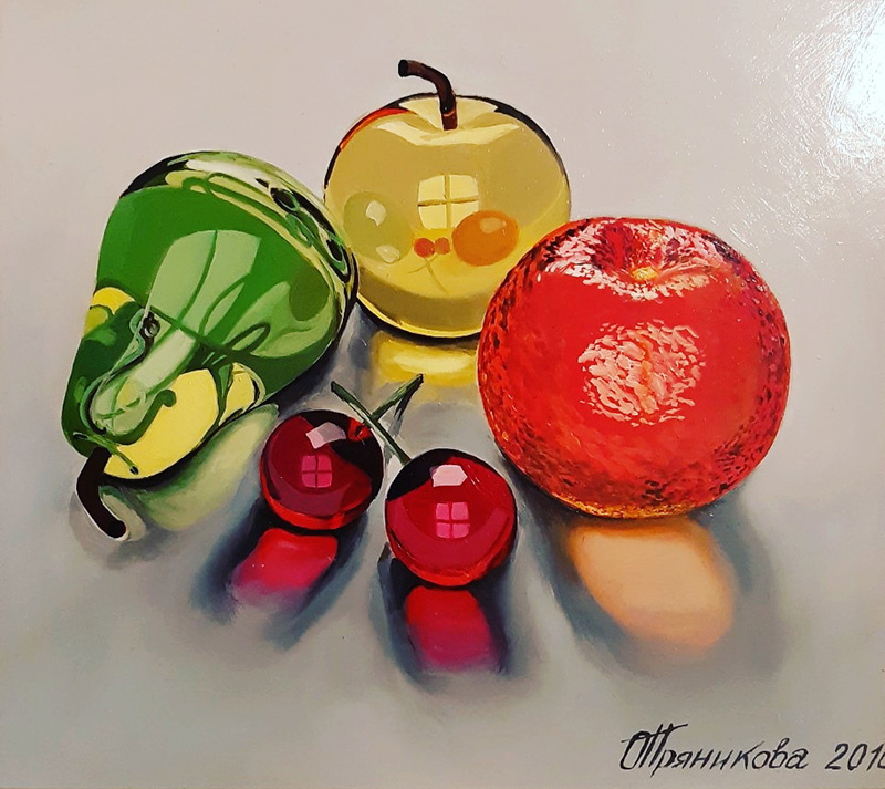 Стеклянные фрукты и вишенки - картина написана мною, маслом - моё фото