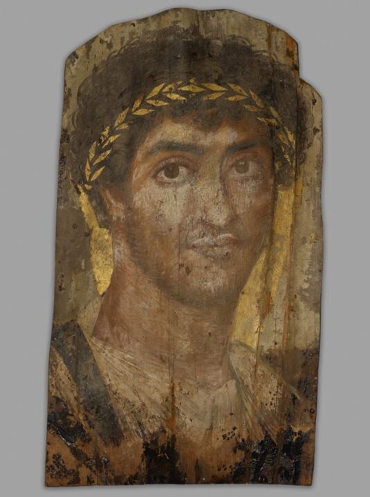 Портретик фаюмский вот старинный дошёл до нашего времени -  а на нём - муж славный в лавровом венке. 