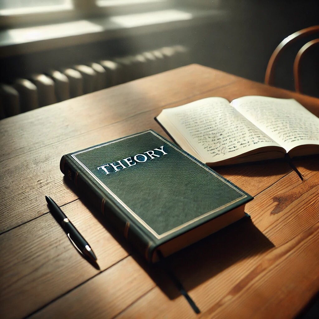 В центре внимания — закрытая книга, а рядом ручка и блокнот с начатыми записями. Это символ перехода от теории к практике.