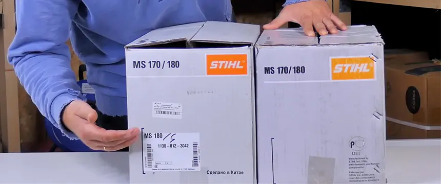 Наклейка на оригинальной коробке STIHL и "левак"