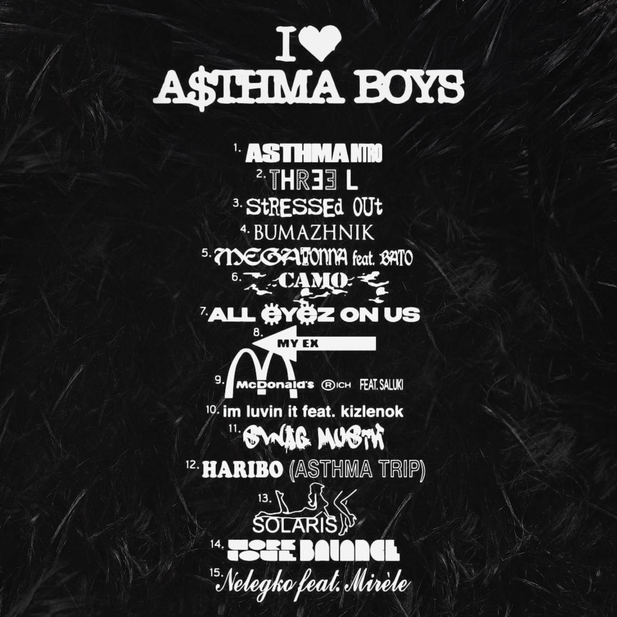 Трек-лист альбома "I LOVE A$THA BOYS". Картинка взята из открытого источника "Яндекс".