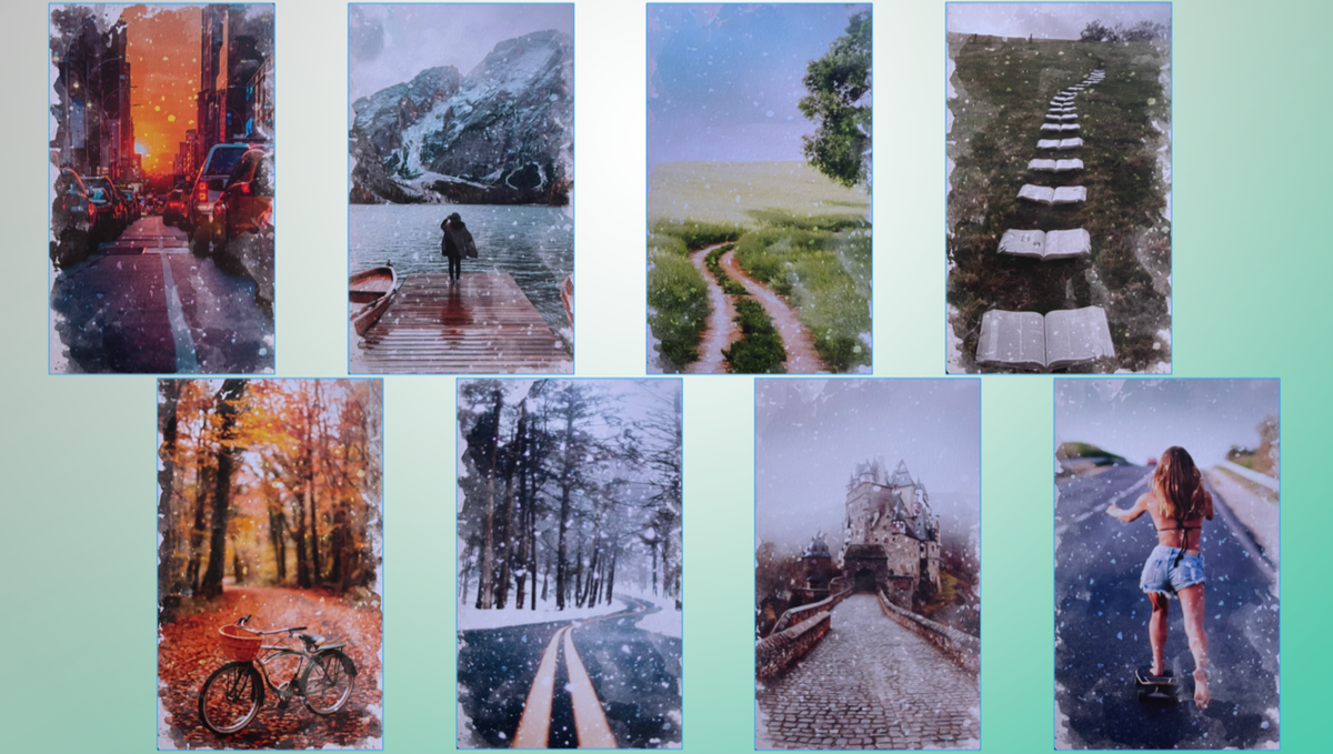 8 случайных карт из колоды «Дороги и судьбы». Коллаж мой