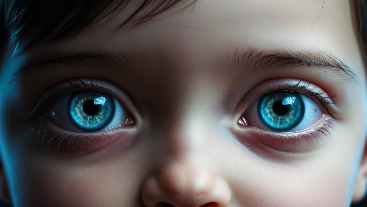 Яркие голубые глаза ребенка крупным планом