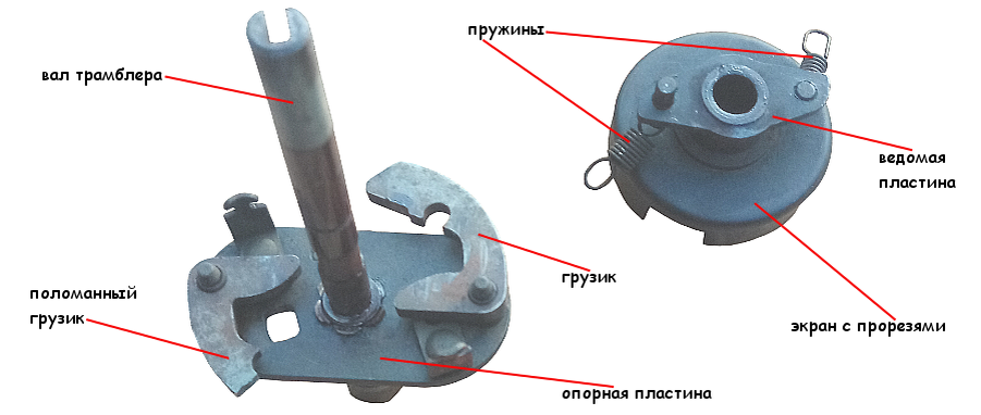 Разрушенный грузик центробежного зажигания не позволит ему плавно увеличить угол