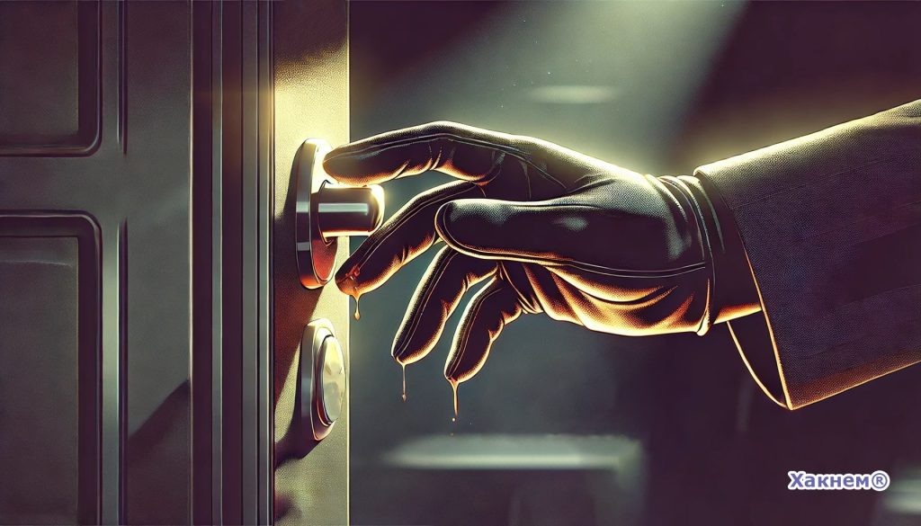 Намазывание яда на дверную ручку.