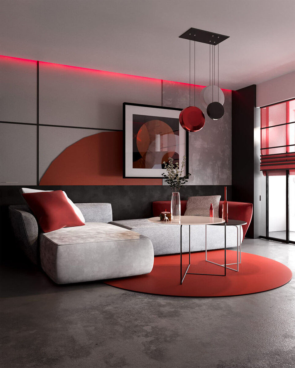 Красный цвет с интерьере (фото: ldesign.studio)