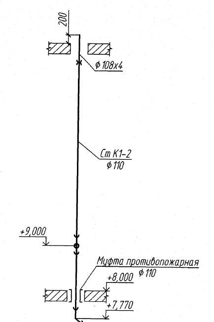 Фрагмент 2 из аксонометрической схемы бытовой канализации из Рабочей документации