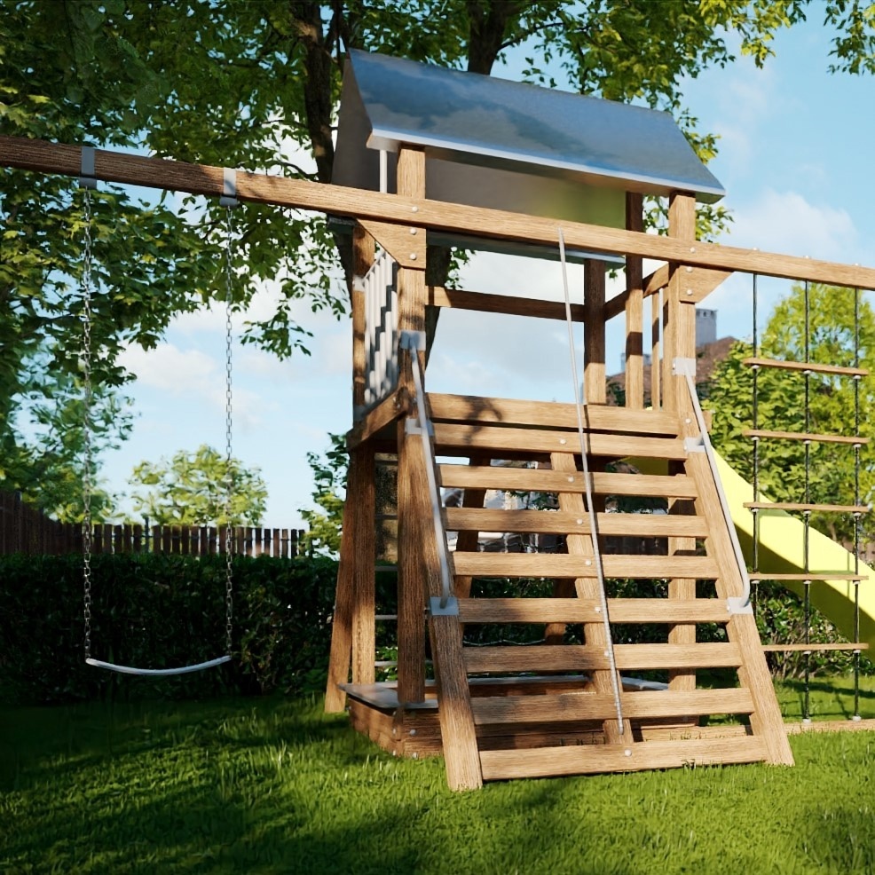 Домашний веревочный парк с лестницами и качелями