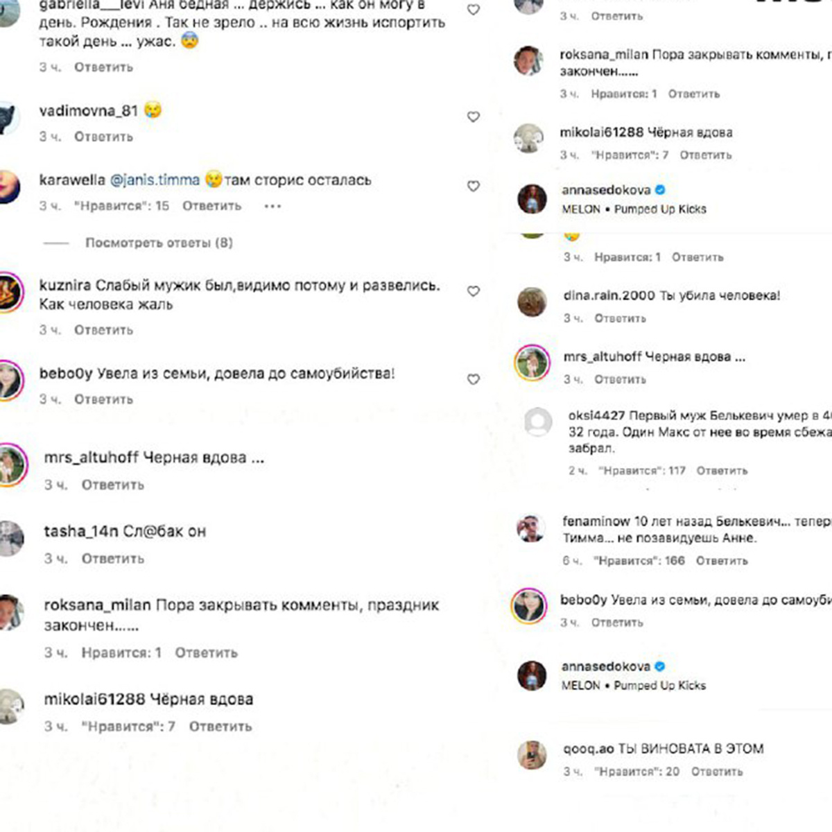 Подписчики высказались и в микроблоге Анны Седоковой. Фото: соцсети Анны Седоковой