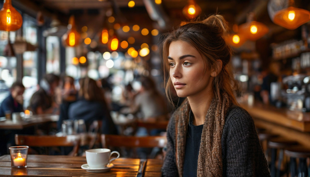 Спокойный человек на фоне шумного кафе — образ умения защищать своё пространство.