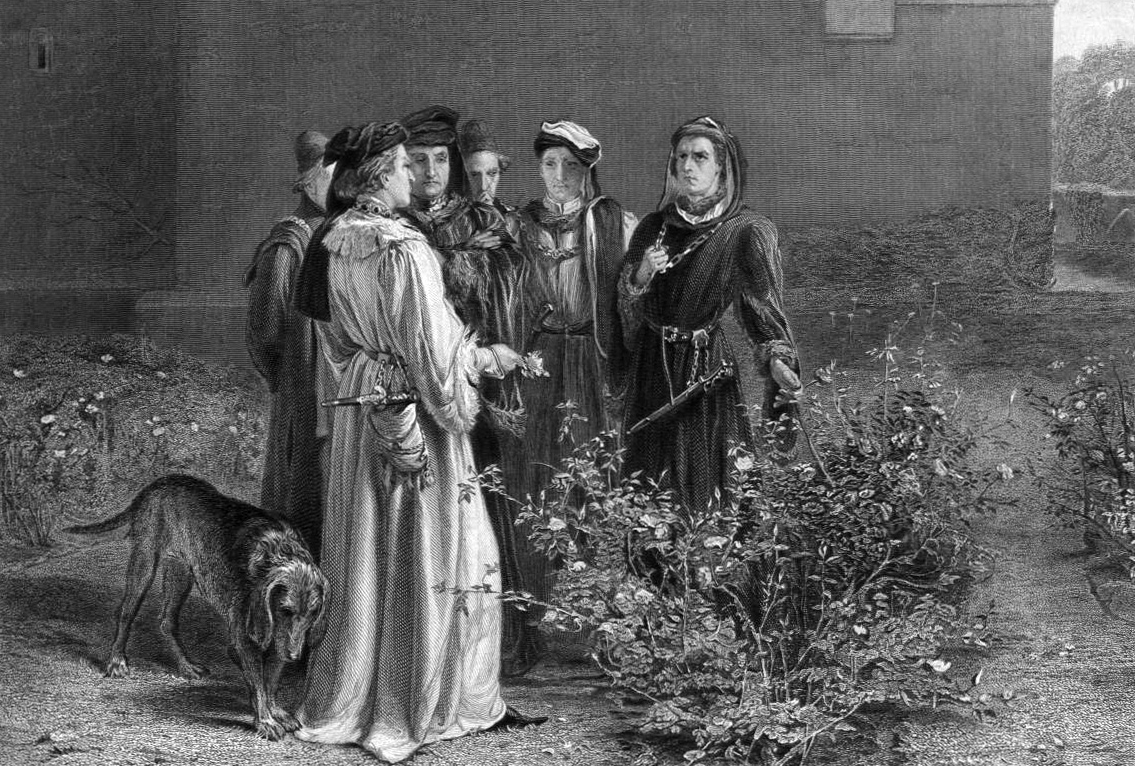 Представление легендарной сцены в саду Темпла в I части пьесы «Генрих VI», где сторонники враждующих партий выбирают красные и белые розы