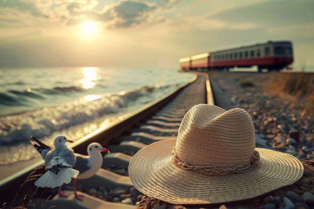 Иллюстрация поезд, море
