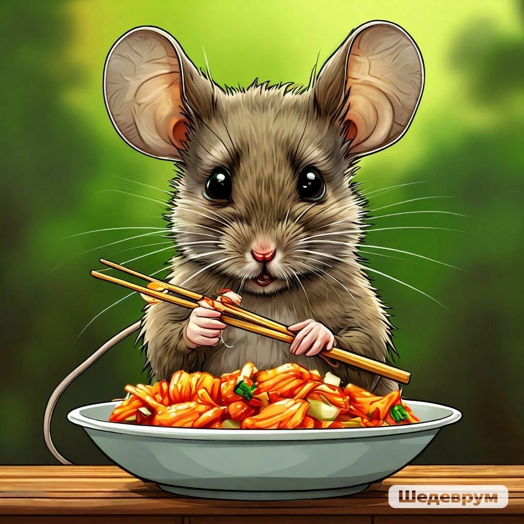 Мышка ест кимчи, создано в Шедевруме