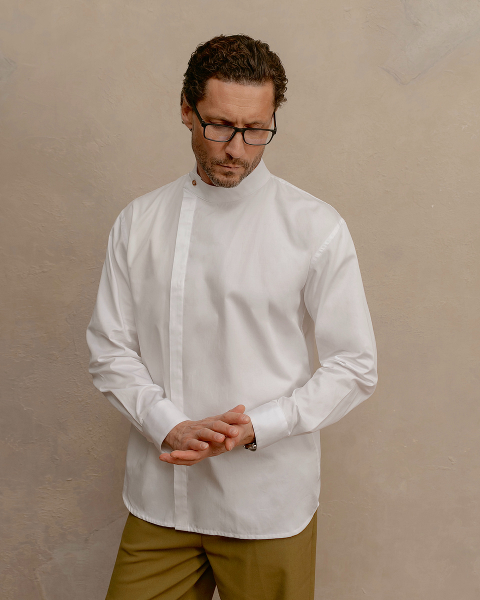 Косоворотка с планкой донизу белая, Артикул: SOV-SUP-WHITE-M, 7 190₽.