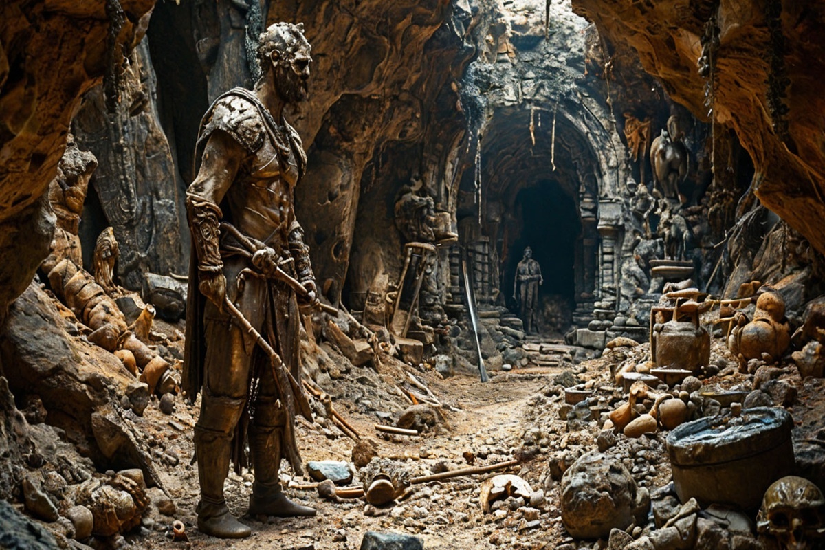 Легенды связывают могилу Адама с несметными сокровищами в пещере, которые нет возможности расхитить. Суровый страж разрешает только смотреть.
Фото: Нейросеть shedevrum.ai