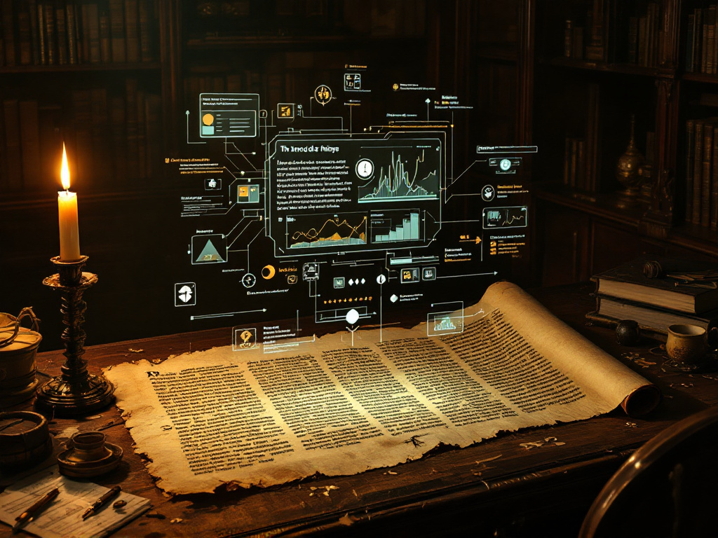 Изображение показывает интерфейс ИИ, анализирующий древний свиток
