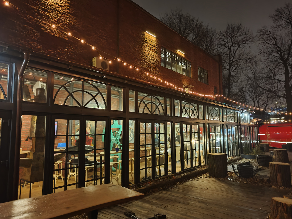 Общепит на прилегающей территории, там же и места для курения