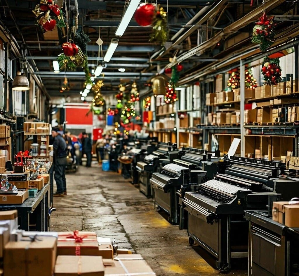 Типография на Новый год (изображение сгенерировано нейросетью) 