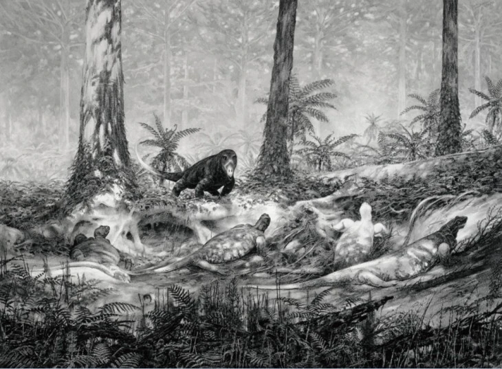 Димакродон охотится на котилоринхов, реконструкция Дугласа Хендерсона