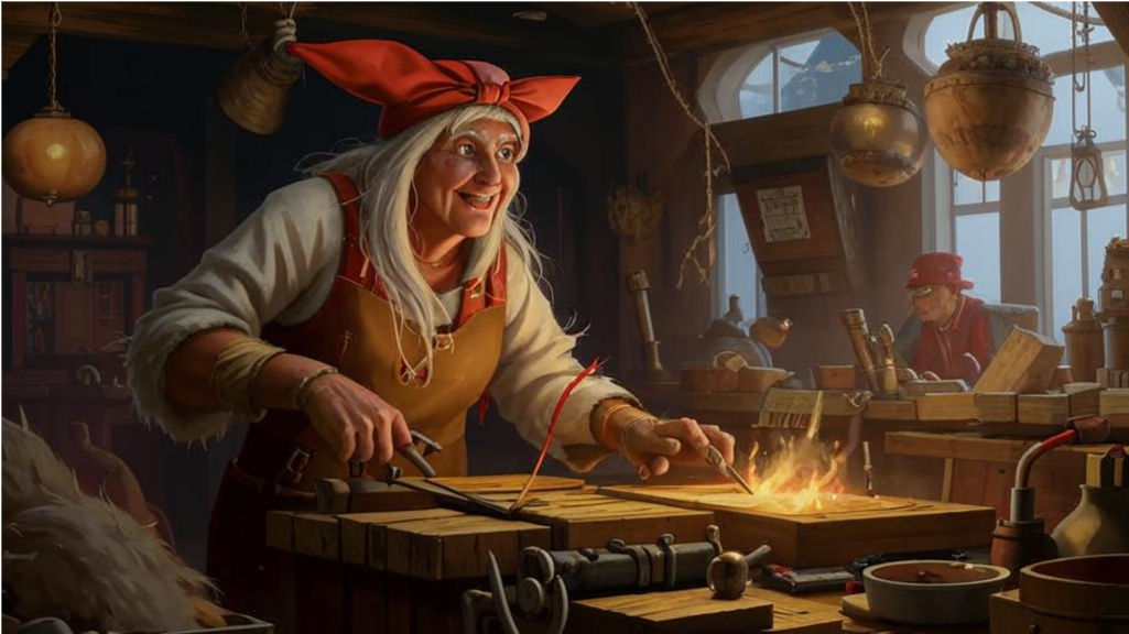 Фотография Бабы Яги на производстве