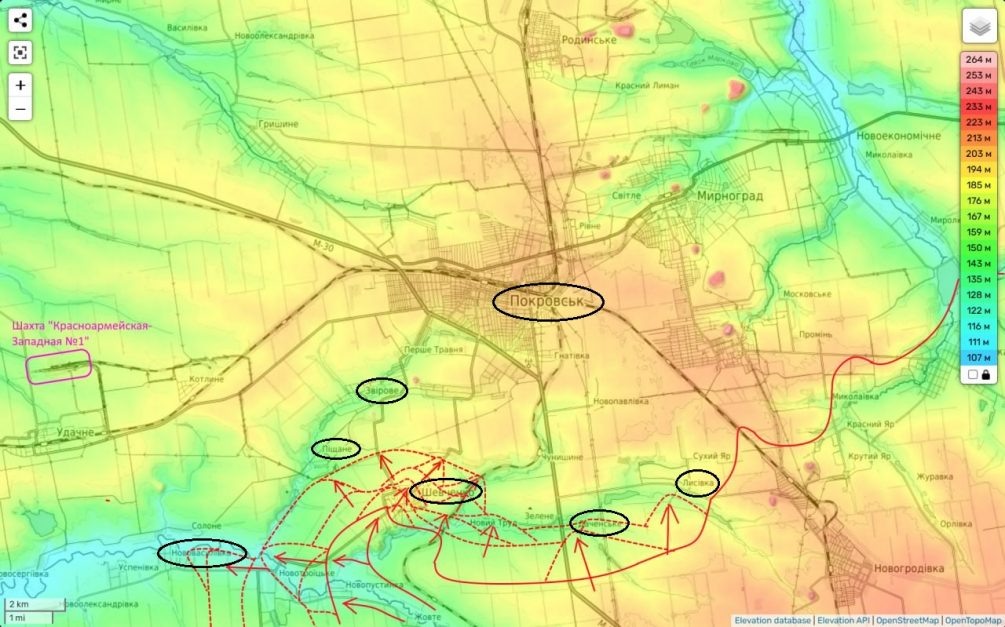   Карта СВО. Продвижение ВС РФ у Покровска, версия наших военкоров. Тг-канал "Мир сегодня с "Юрий Подоляка"".