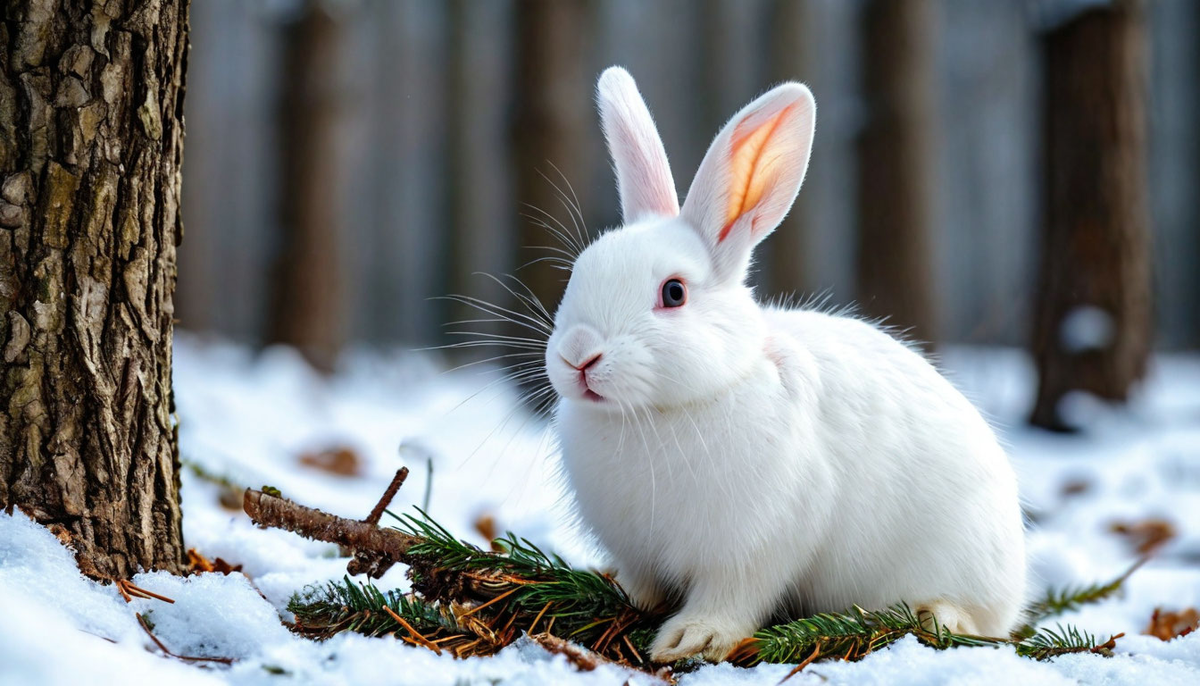 Зимой кролики питаются корой деревьев и ветками, что помогает им выжить в холодное время года.