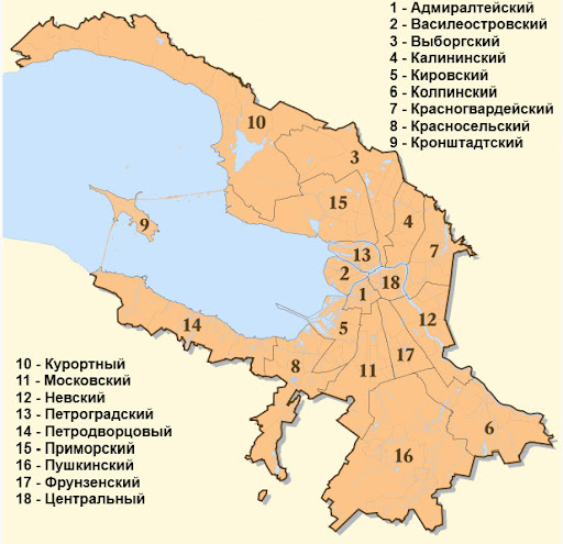Всего в Петербурге 18 районов, предлагаю учесть такеж и население Кудрово и Мурино, потому что фактически эти новые города выглядят как районы города.