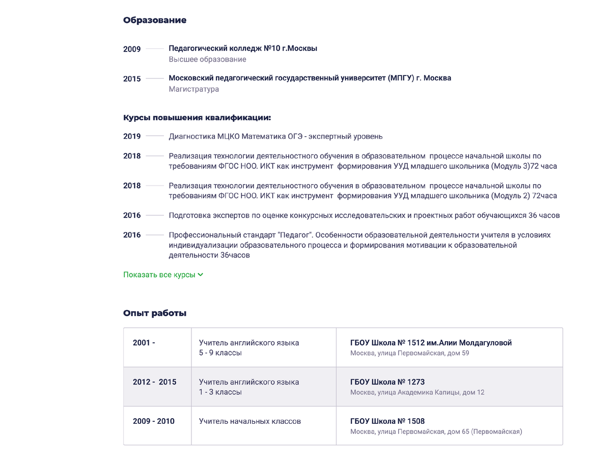 Описание пройденных курсов и опыта работы