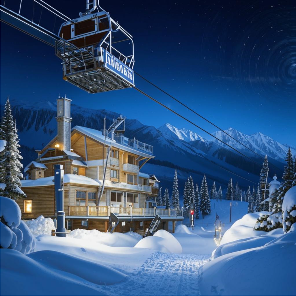 Отель Хиллберг на горнолыжном курорте неподалеку от Анкориджа. Создано нейросетью Кандинский.  