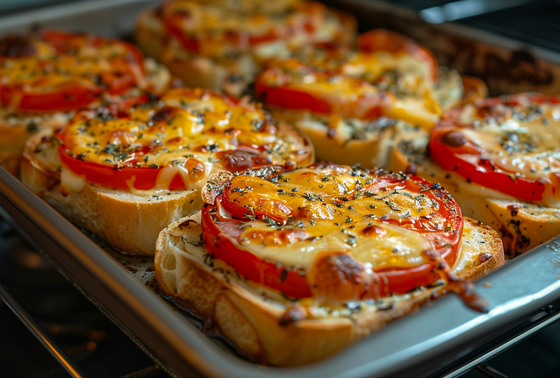    Горячие бутерброды с сыром и помидорами в духовке