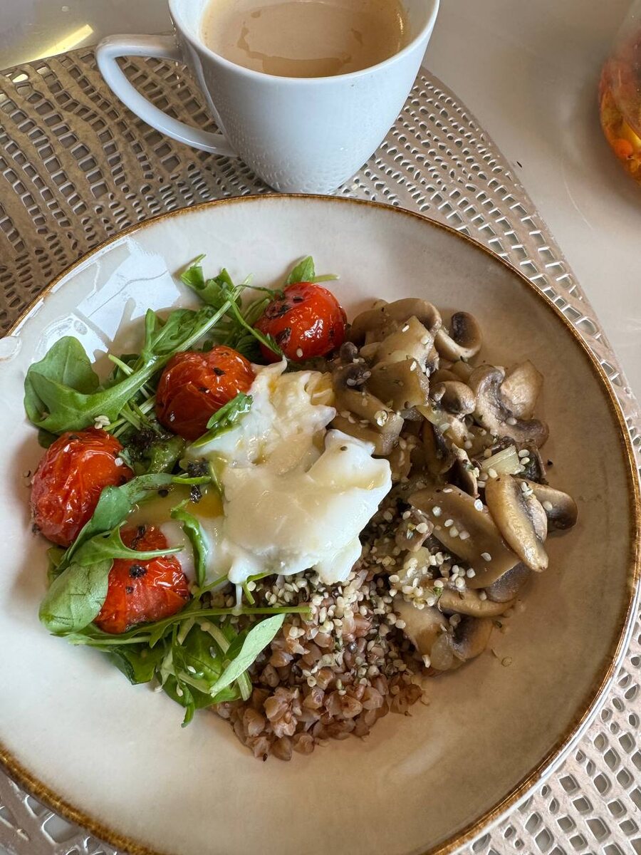 Тарелка сбалансированного питания моей клиентки, с запросом "снизить вес"