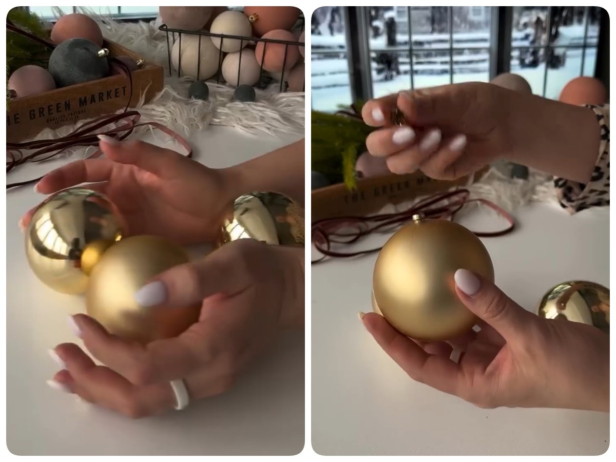 Берем обычные пластиковые ёлочные шары и снимаем с них фурнитуру. 