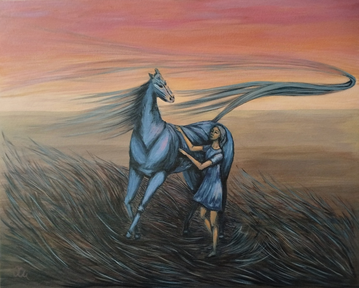"Красный конь" Хазова/Попова Оксана, 2024 акрил/холст 50*40 см