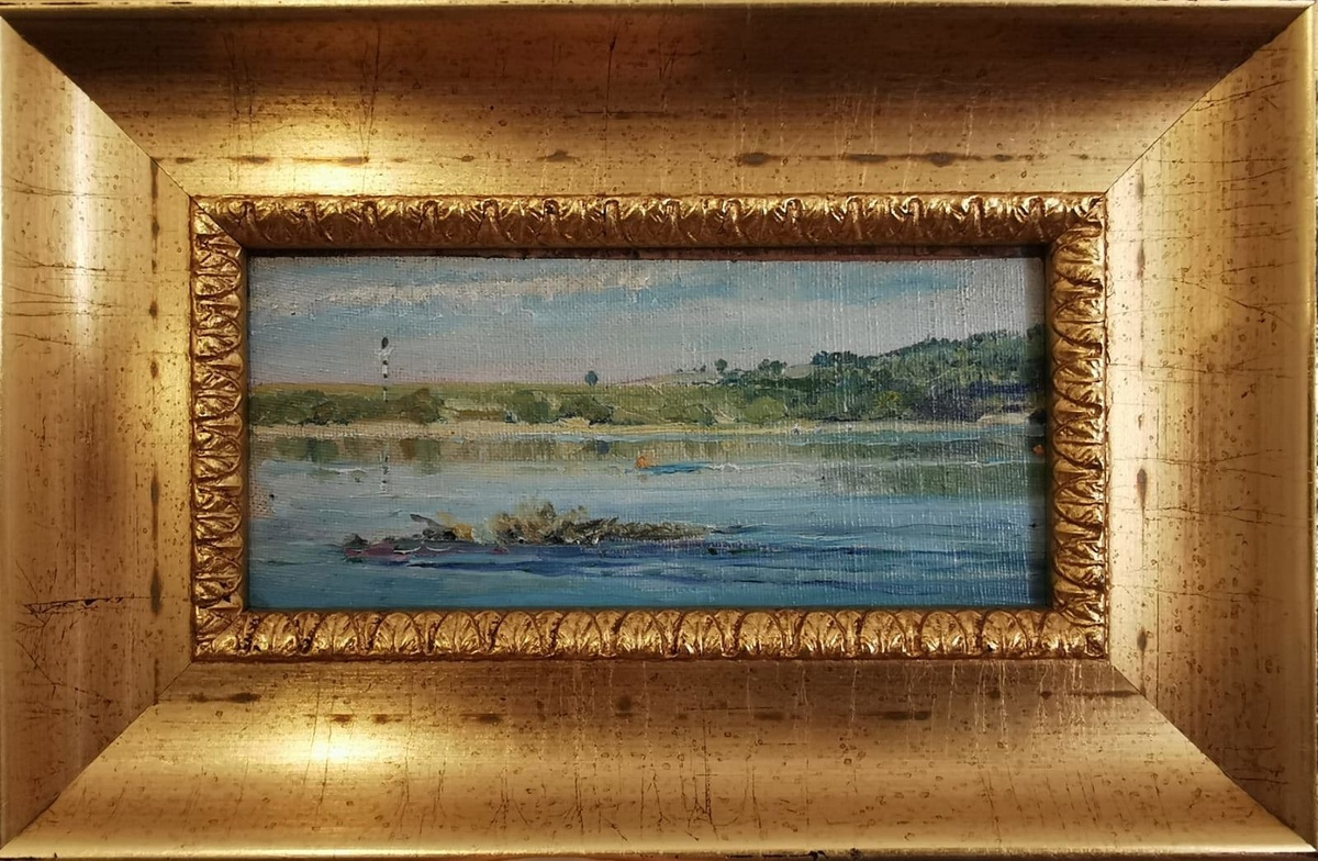 «Ока, Этюд». Первая четверть XX в., материалы: холст, картон, масло, размеры: 8,8 х 18,7 см. Источник: http://kardashidi-art.ru