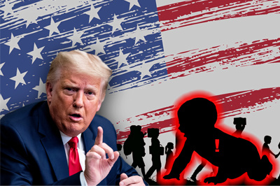 used images: Donald Trump, Migrants Against the Background of the American Flag,
Silhouettes of a Baby and People // Internet