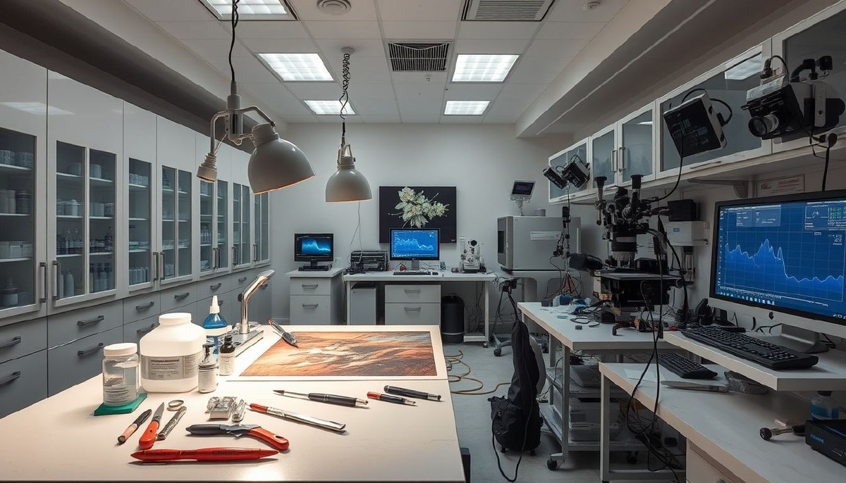 Стерильное помещение с современным оборудованием для реставрации картин.