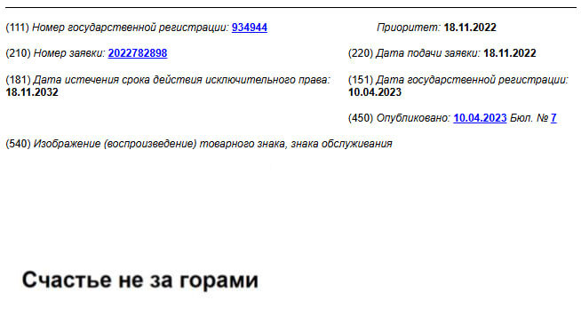 Товарный знак № 934944
