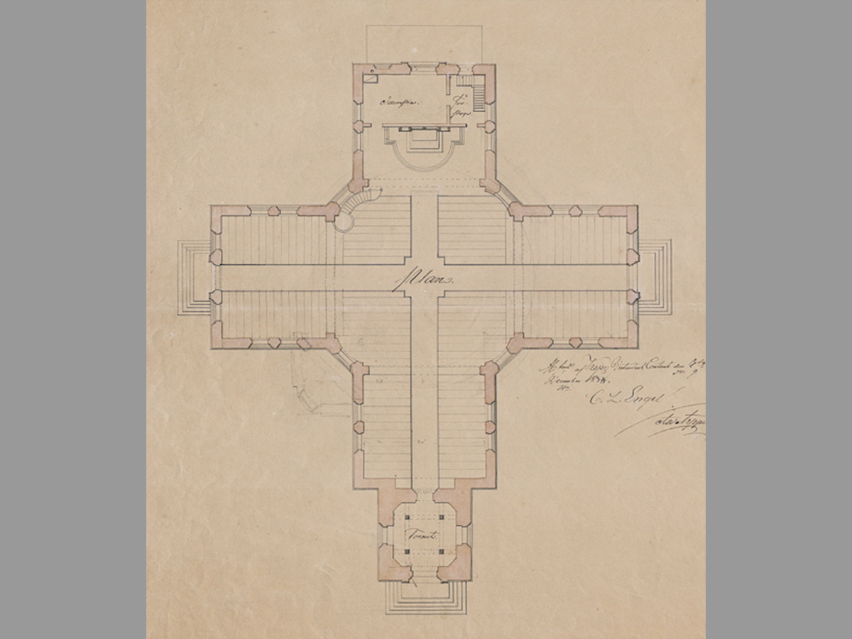 Чертежи кирхи в Яаккима, арх. К. Л. Энгель, 1830-е гг. Национальный архив Финляндии.
