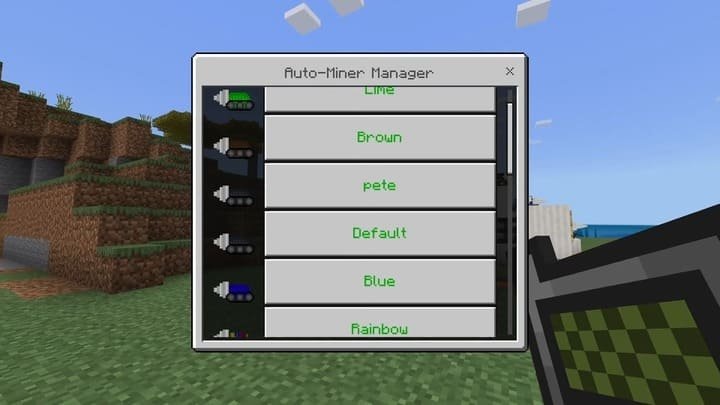 Показ доступных цветов майнера из мода Майнкрафт ПЕ (Бедрок)