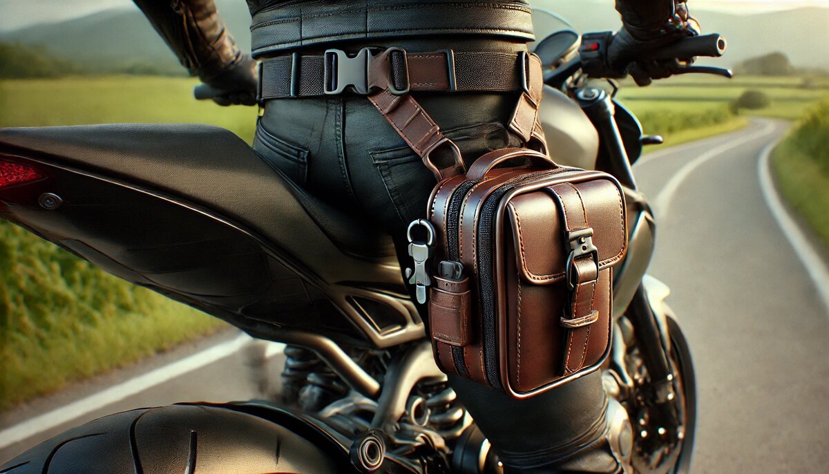 Кожаная мото-сумка на бедро.