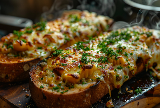    горячий бутерброд с сулугуни и брынзой на сковороде