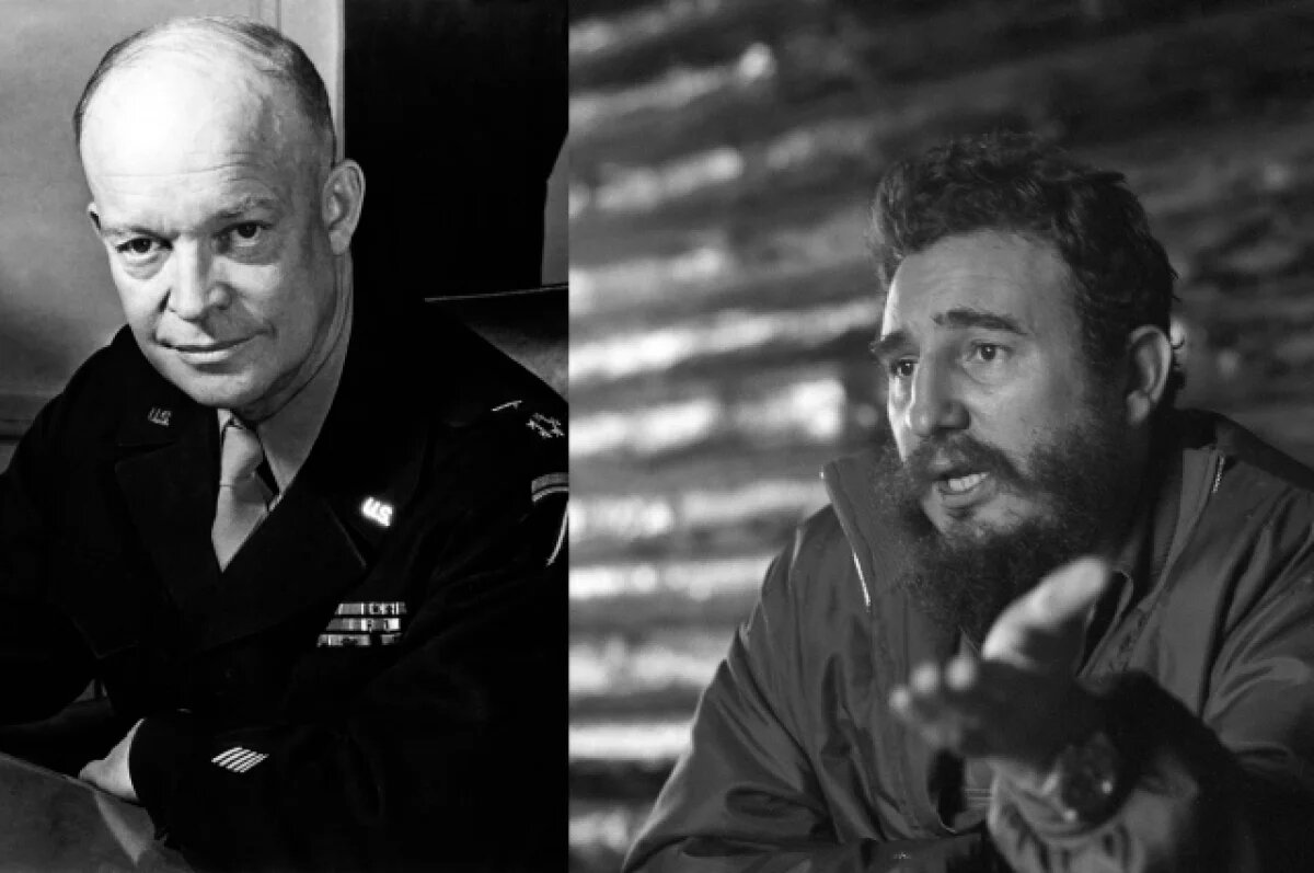    Слева Дуайт Эйзенхауэр, справа - Фидель Кастро.