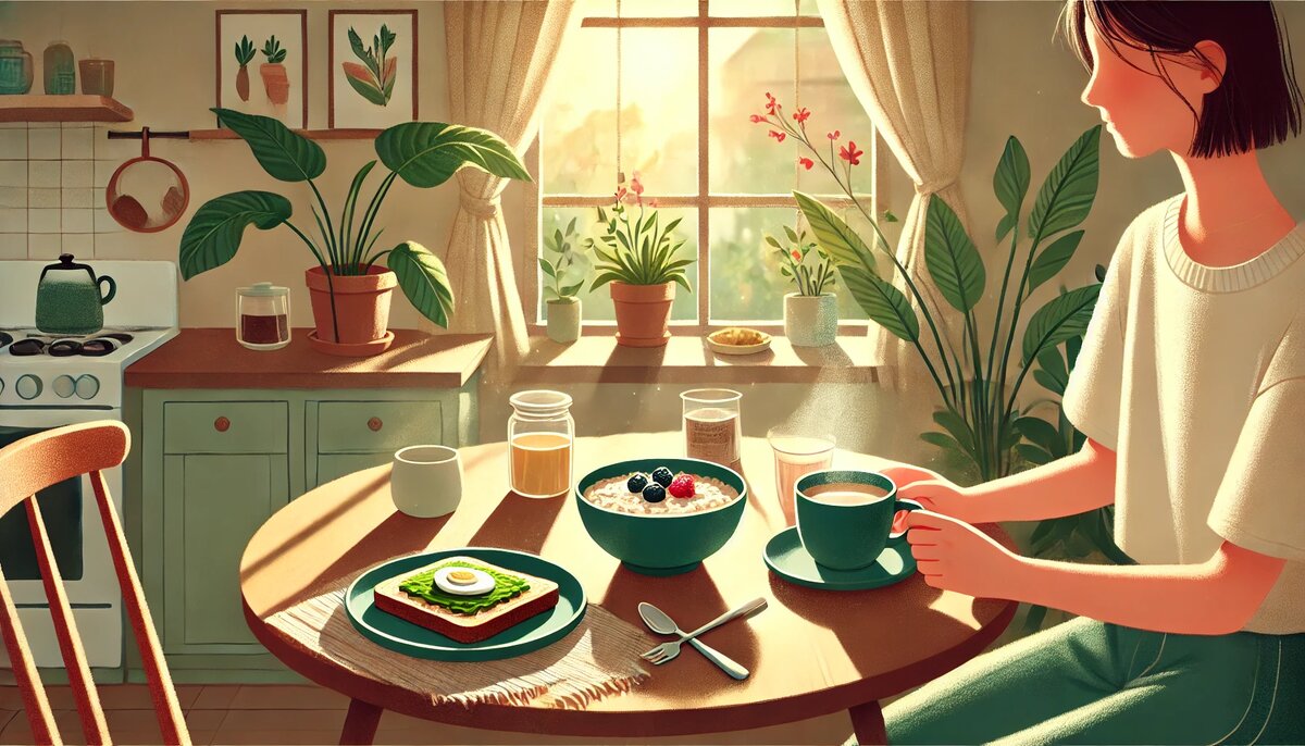 
Признаться честно, первые попытки завтракать были странными. Я буквально заставлял себя съесть что-нибудь утром. Сначала это были яблоко и горсть орехов. На второй неделе я попробовал сделать тост с авокадо и яйцом. Это заняло всего 5 минут, но принесло такое удовольствие, что я был в шоке.Через месяц завтрак стал для меня чем-то вроде утреннего ритуала. Это время, когда я могу побыть наедине с собой, спокойно подумать и настроиться на день.И вы знаете, что самое интересное? Постепенно завтрак начал влиять на всё остальное. Я стал чувствовать себя энергичнее, лучше концентрироваться, а вечера перестали быть марафоном за холодильником.