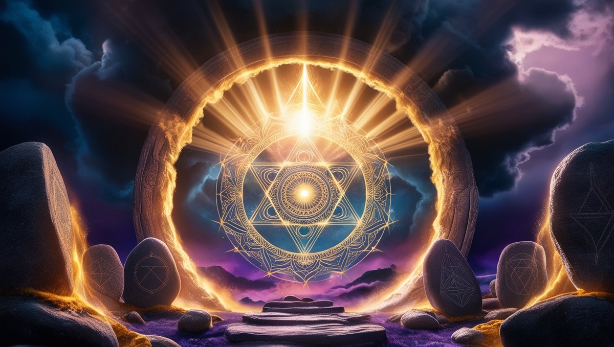 Магический портал зимнего солнцестояния открывается 21 декабря 2024 года. На фото: мистическое сияние солнечных лучей, прорывающихся сквозь тьму, символизирующее пробуждение древней силы