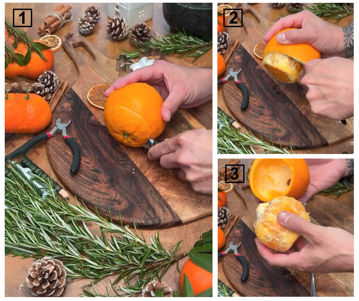 Снимаем кожуру с апельсинов. 