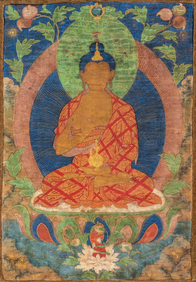 Майтрея. Тибет, XVIII в. ГМВ, Москва. Учётный номер: ГМВ СФР КП 872, ГК 9144630. Источник: https://www.orientmuseum.ru/news/2024/sentyabr/tanka_reriha/index.php