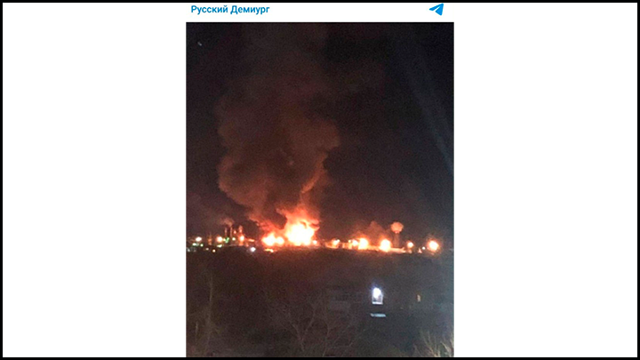    Из-за "обломков" БПЛА произошло возгорание на нефтяном объекте//Скриншот поста из ТГ-канала "Русский Демиург"