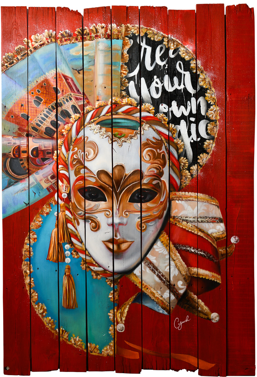 Картина Ирины Сазоновой «Создавай магию», амбарная доска, формат 130х200 см, масло