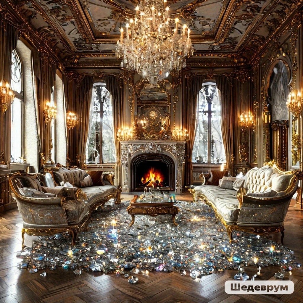 Изображение сгенерировано в нейросети Шедеврум - гостиная 